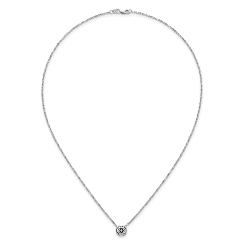 14k White Gold 1 1/2 carat Certified Lab Grown Diamond VS+ F+ Cushion Complete 18 inch Bezel Set Necklace