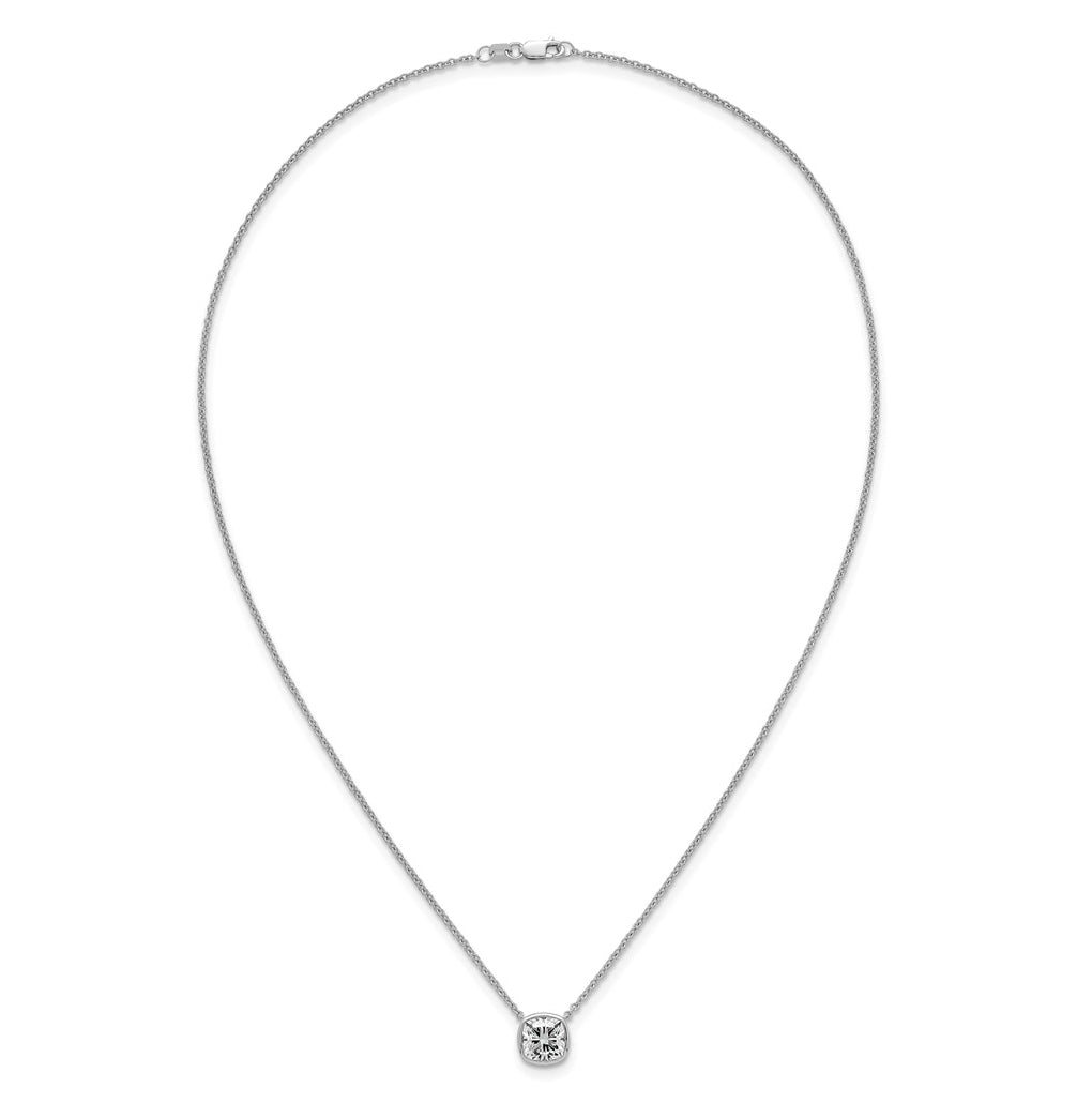 14k White Gold 2 carat Certified Lab Grown Diamond VS+ F+ Cushion Complete 18 inch Bezel Set Necklace