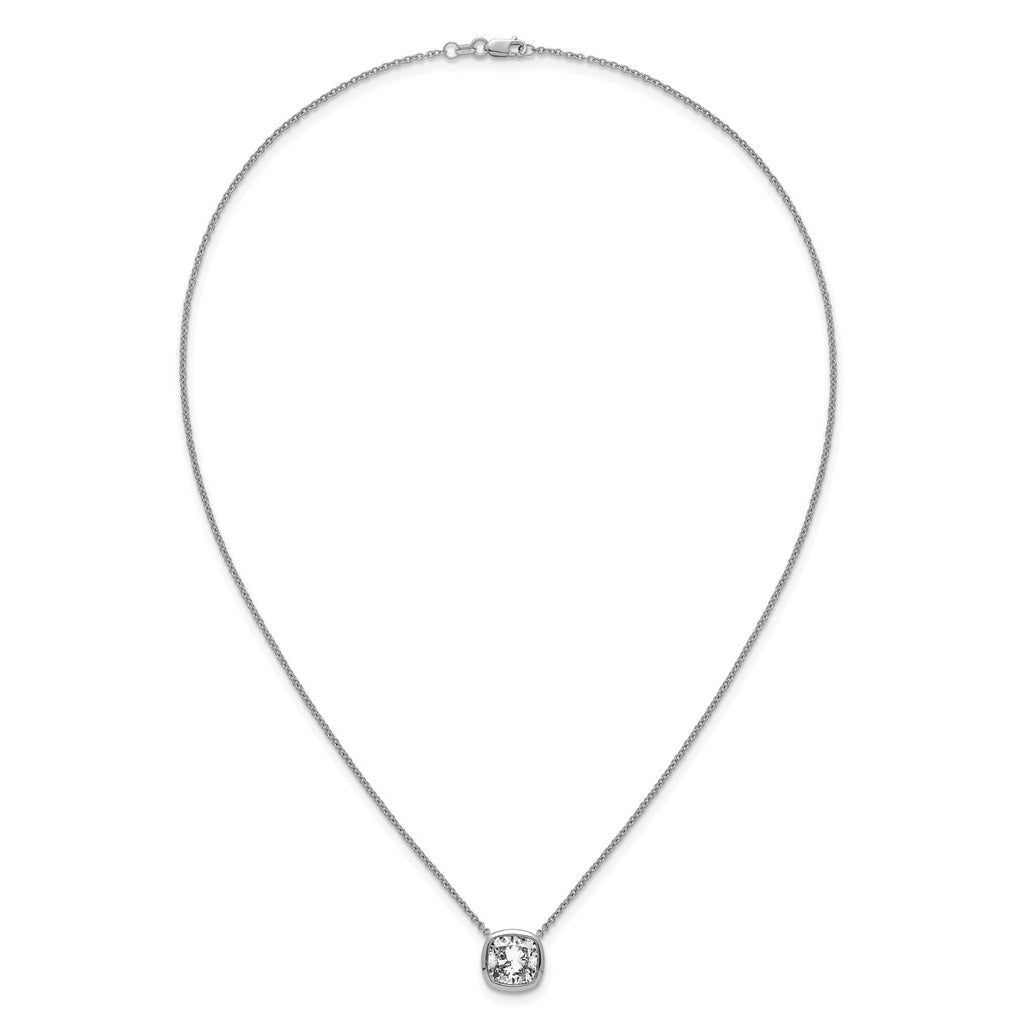 14k White Gold 4 carat Certified Lab Grown Diamond VS+ F+ Cushion Complete 18 inch Bezel Set Necklace