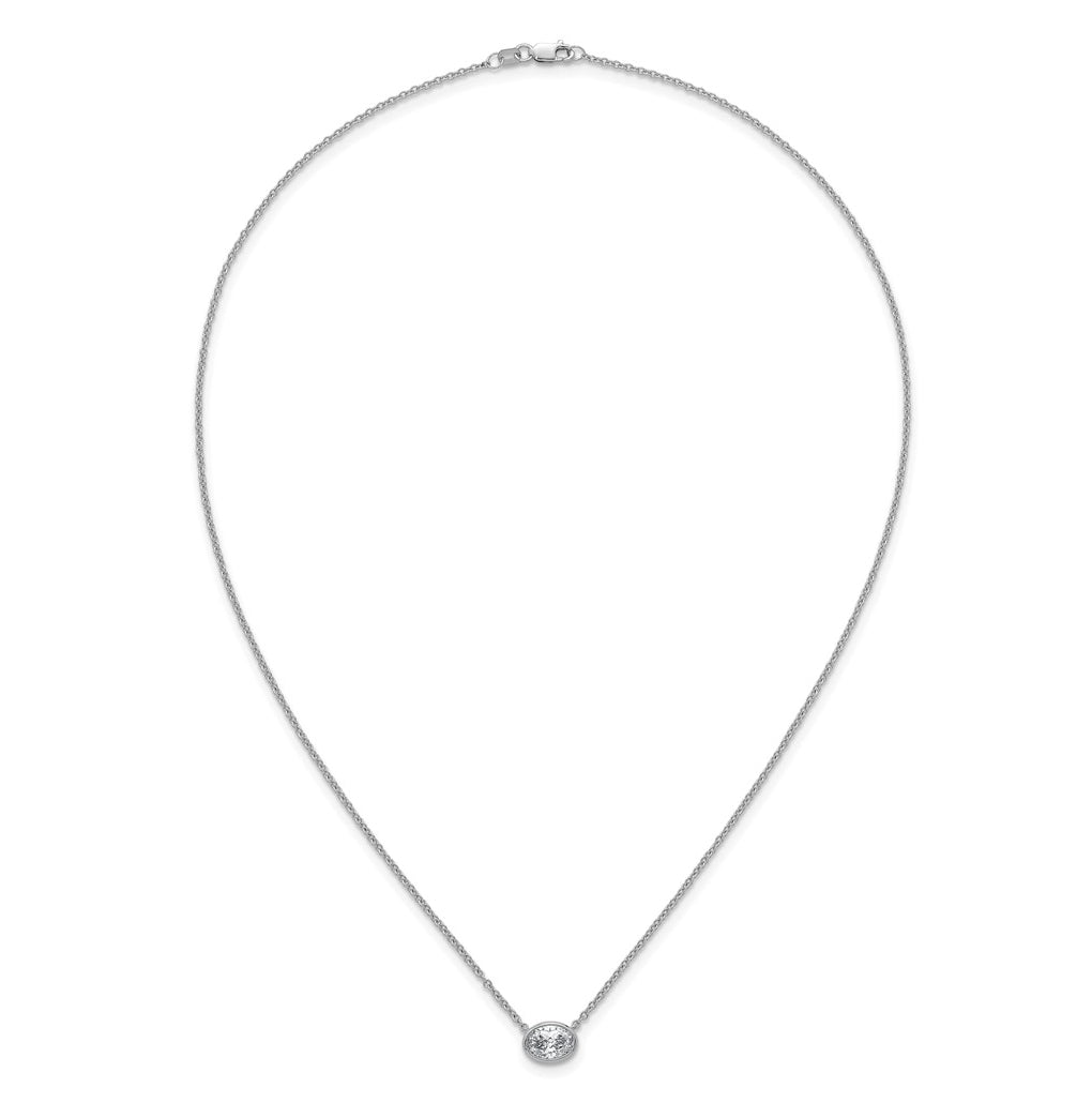 14k White Gold 1 carat Certified Lab Grown Diamond VS+ F+ Oval Complete 18 inch Bezel Set Necklace