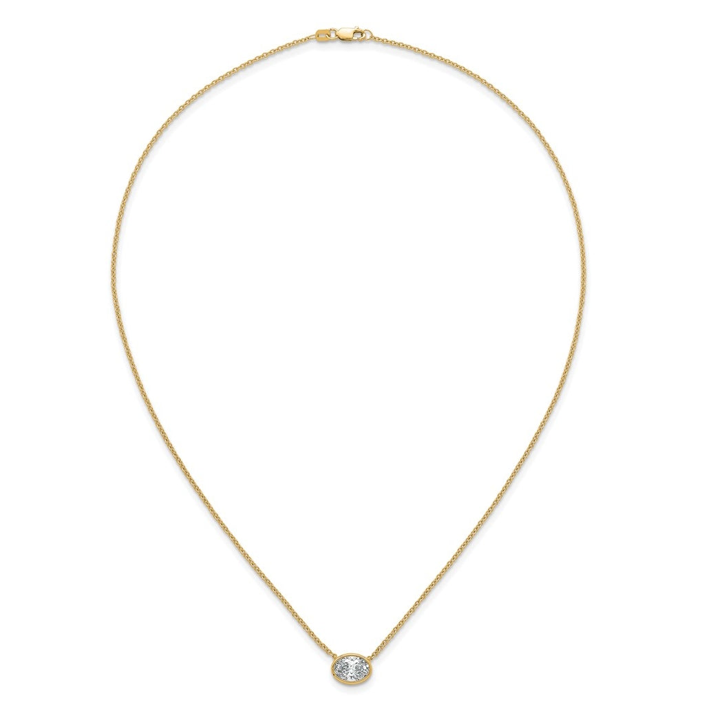 14k Yellow Gold 1 1/2 carat Certified Lab Grown Diamond VS+ F+ Oval East-West Complete 18 inch Bezel Set Necklace