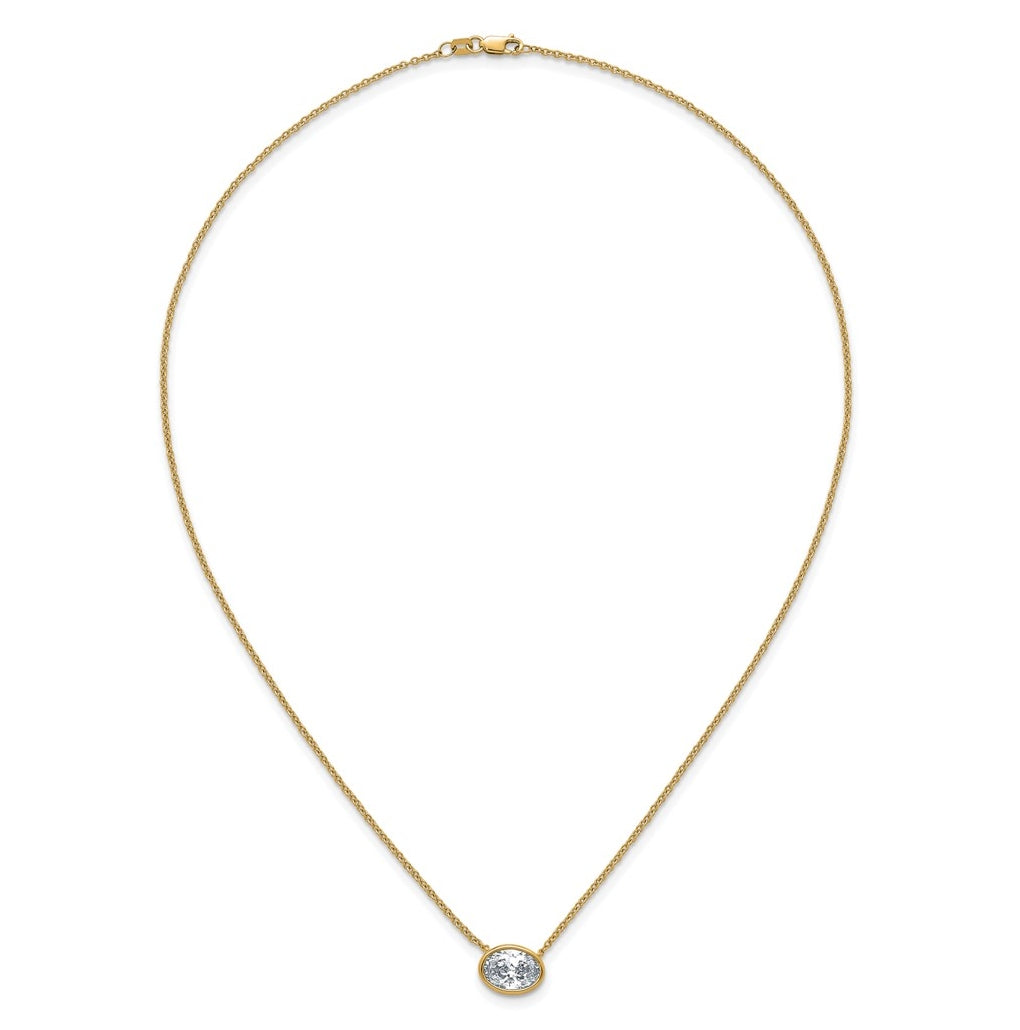14k Yellow Gold 2 carat Certified Lab Grown Diamond VS+ F+ Oval East-West Complete 18 inch Bezel Set Necklace