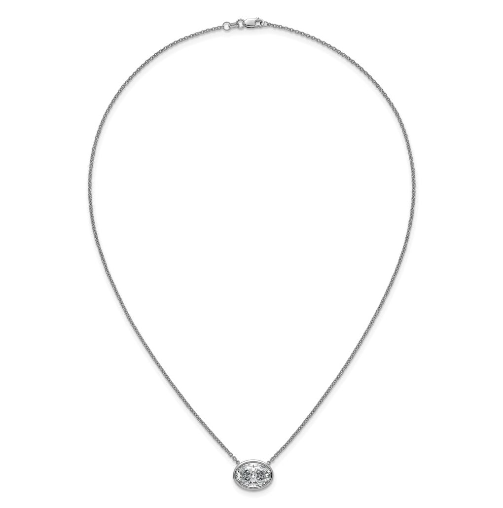 14k White Gold 4 carat Certified Lab Grown Diamond VS+ F+ Oval East-West Complete 18 inch Bezel Set Necklace