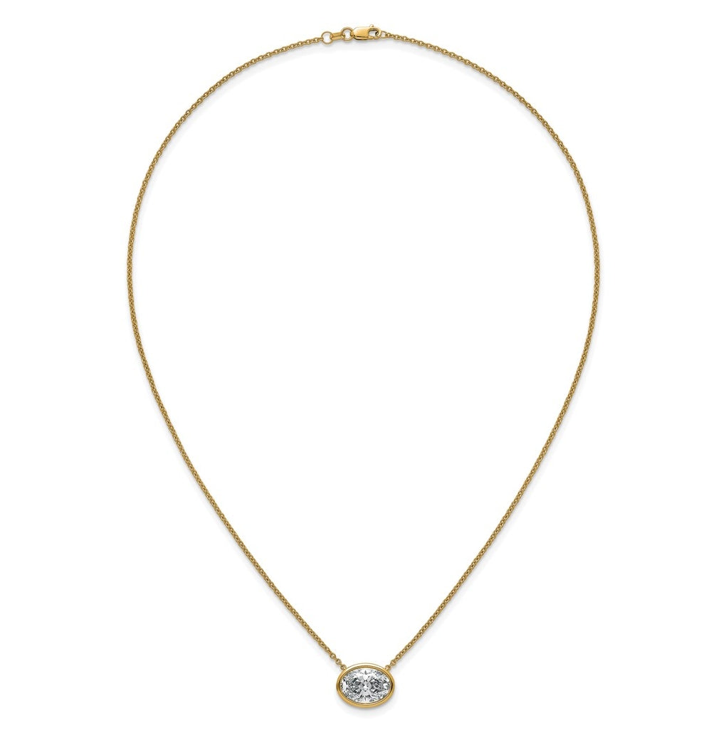 14k Yellow Gold 4 carat Certified Lab Grown Diamond VS+ F+ Oval East-West Complete 18 inch Bezel Set Necklace