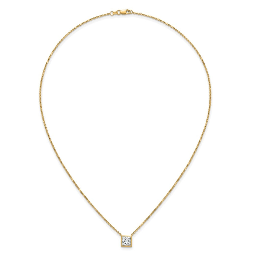 14k Yellow Gold 1 1/2 carat Certified Lab Grown Diamond VS+ F+ Princess Complete 18 inch Bezel Set Necklace