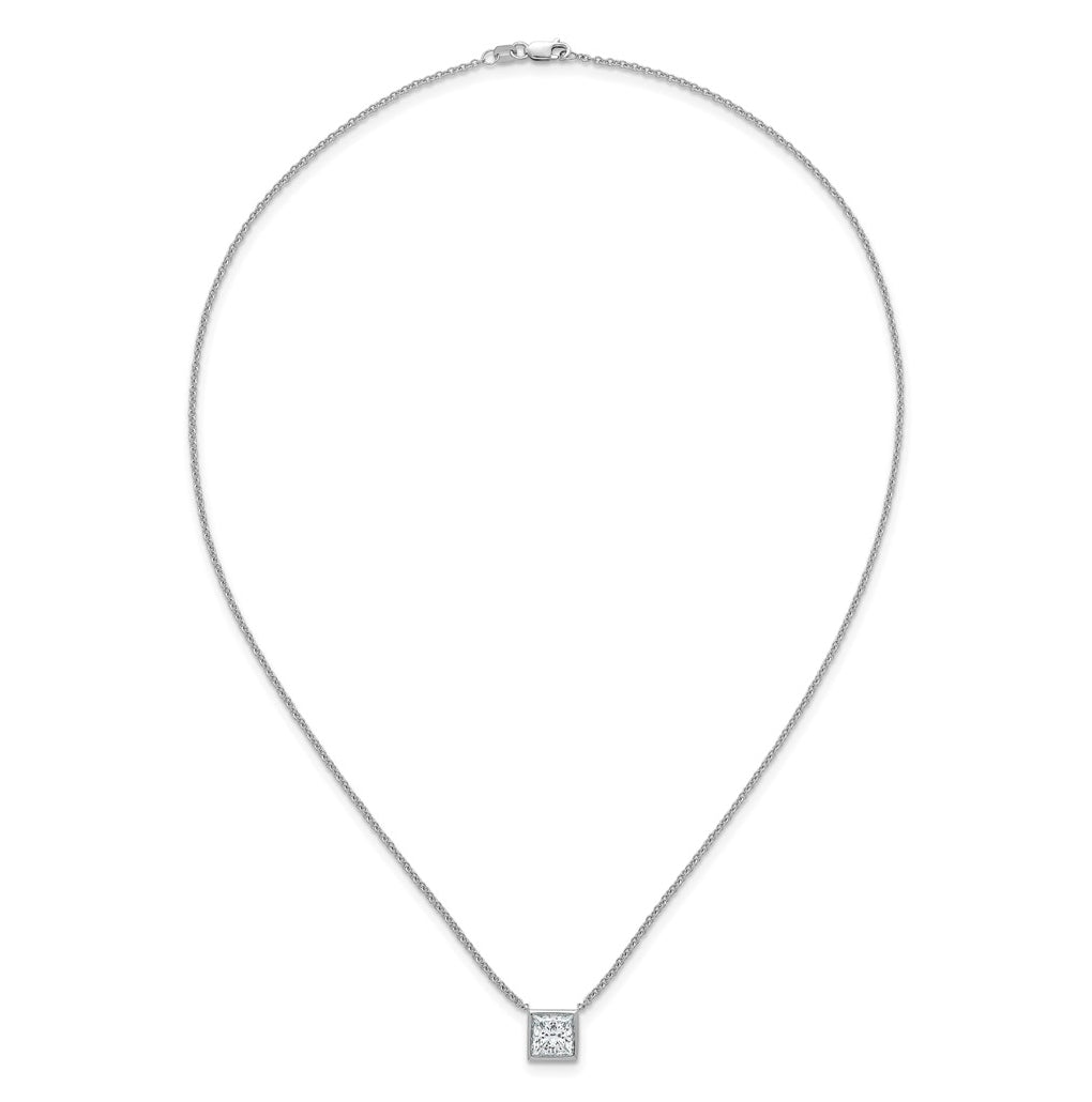 14k White Gold 2 carat Certified Lab Grown Diamond VS+ F+ Princess Complete 18 inch Bezel Set Necklace