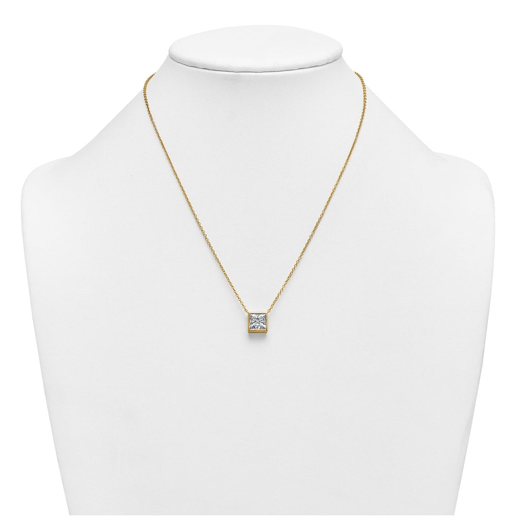 14k Yellow Gold 3 carat Certified Lab Grown Diamond VS+ F+ Princess Complete 18 inch Bezel Set Necklace
