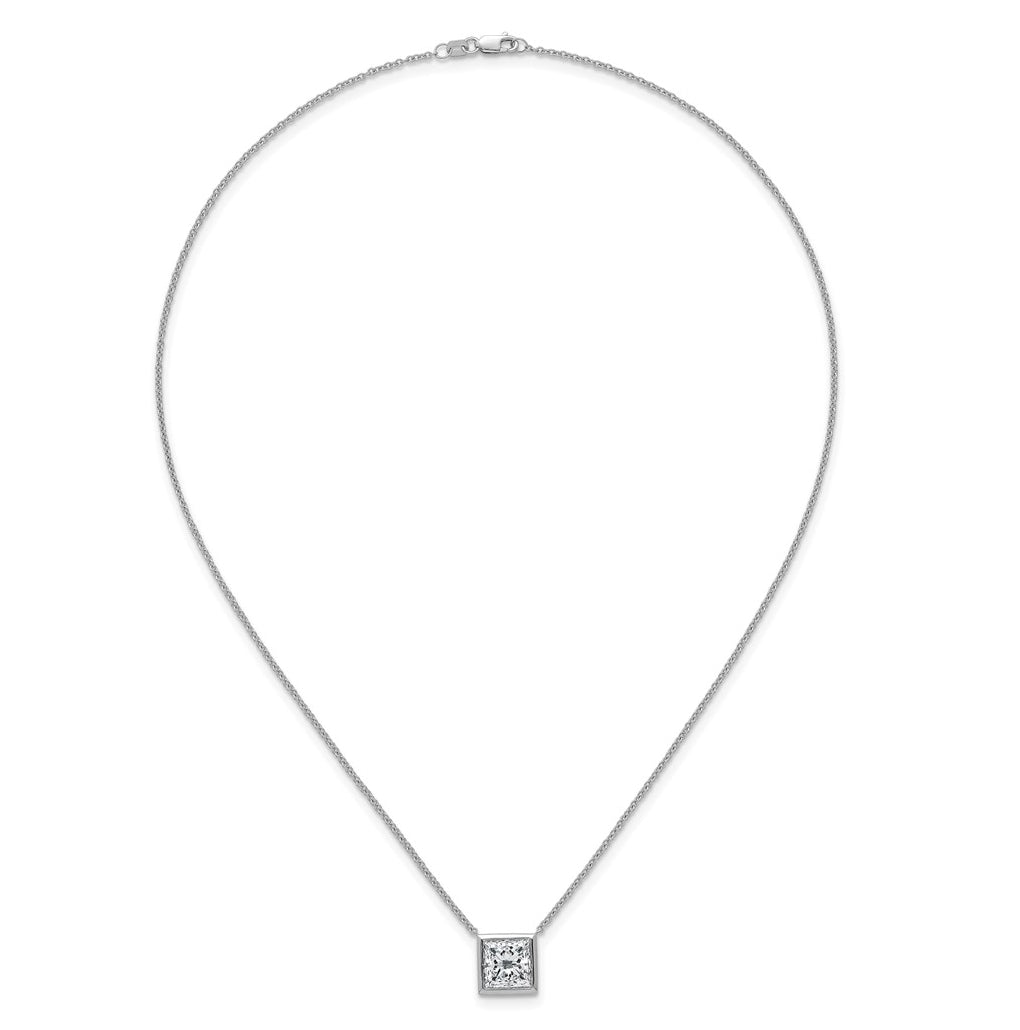 14k White Gold 4 carat Certified Lab Grown Diamond VS+ F+ Princess Complete 18 inch Bezel Set Necklace