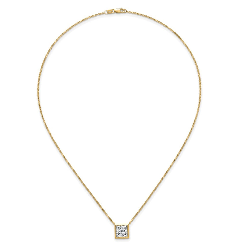 14k Yellow Gold 4 carat Certified Lab Grown Diamond VS+ F+ Princess Complete 18 inch Bezel Set Necklace
