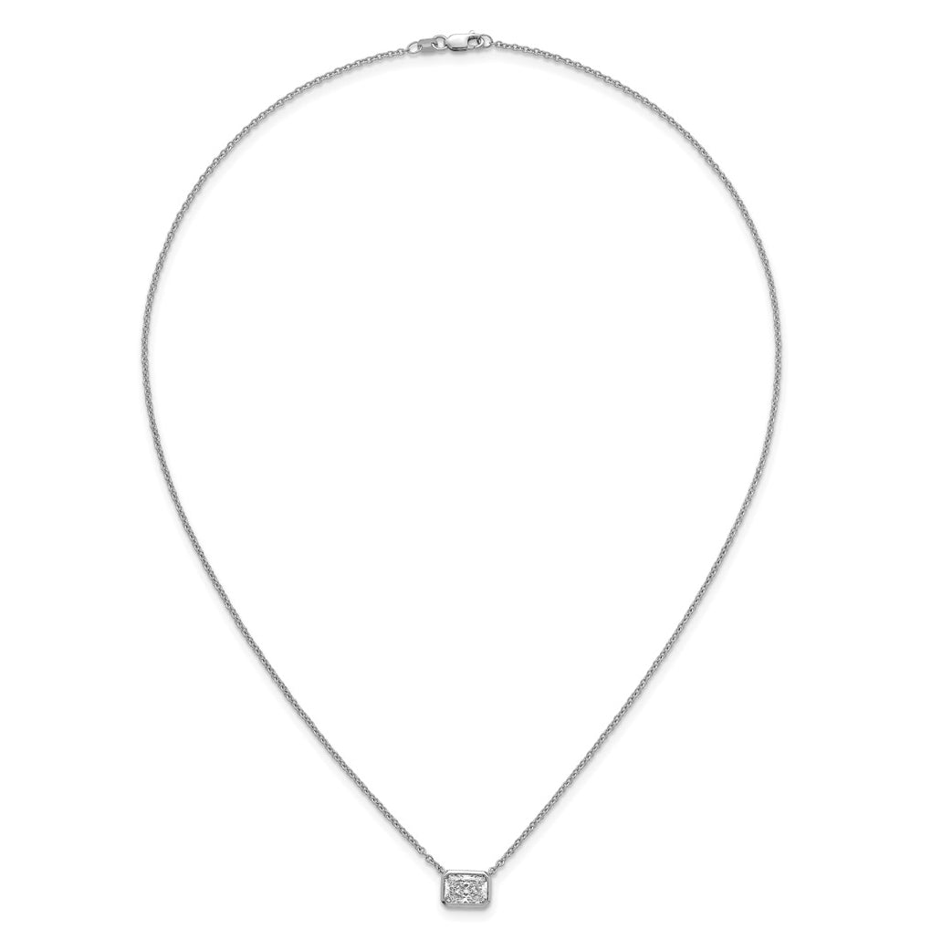 14k White Gold 1 1/2 carat Certified Lab Grown Diamond VS+ F+ Radiant East-West Complete 18 inch Bezel Set Necklace