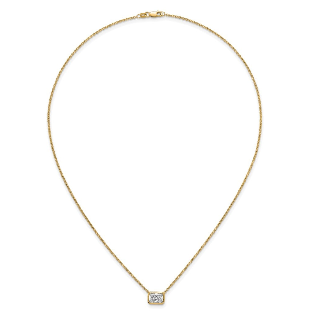 14k Yellow Gold 1 1/2 carat Certified Lab Grown Diamond VS+ F+ Radiant East-West Complete 18 inch Bezel Set Necklace