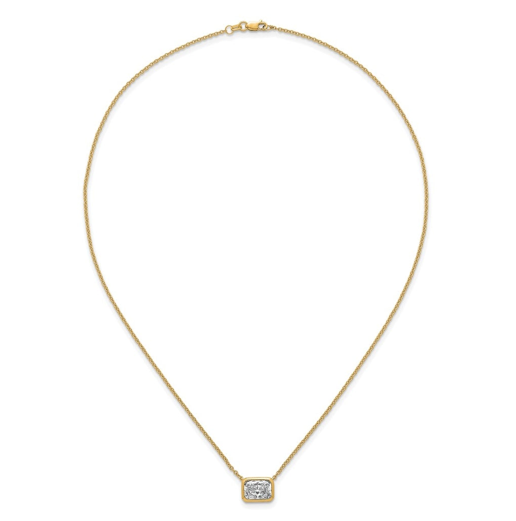 14k Yellow Gold 2 carat Certified Lab Grown Diamond VS+ F+ Radiant East-West Complete 18 inch Bezel Set Necklace