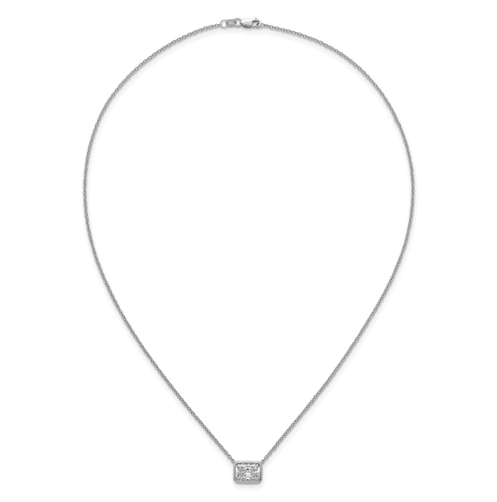 14k White Gold 2 1/2 carat Certified Lab Grown Diamond VS+ F+ Radiant East-West Complete 18 inch Bezel Set Necklace