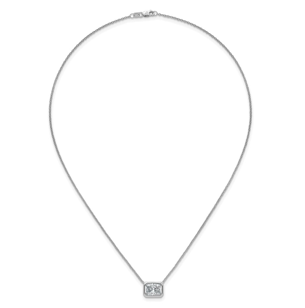14k White Gold 3 carat Certified Lab Grown Diamond VS+ F+ Radiant East-West Complete 18 inch Bezel Set Necklace