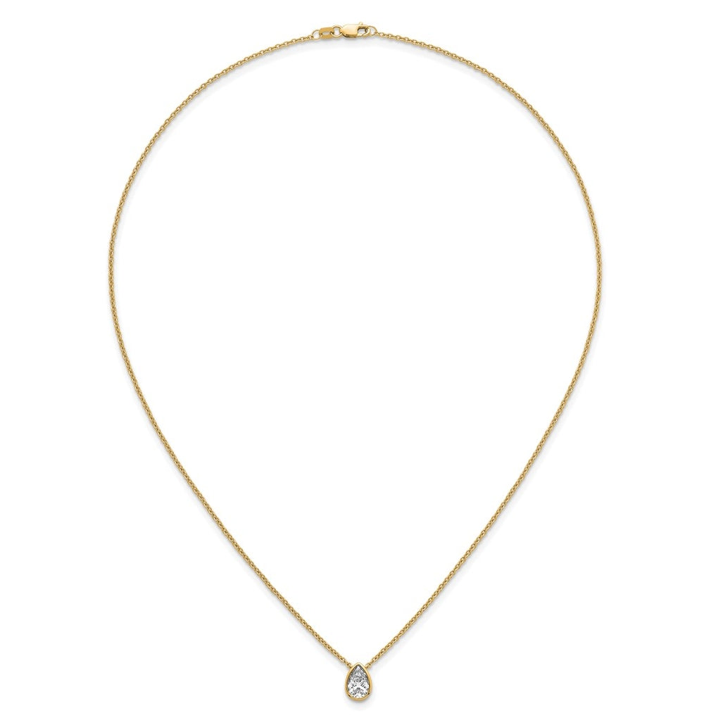 14k Yellow Gold 1 carat Certified Lab Grown Diamond VS+ F+ Pear Complete 18 inch Bezel Set Solitaire Necklace