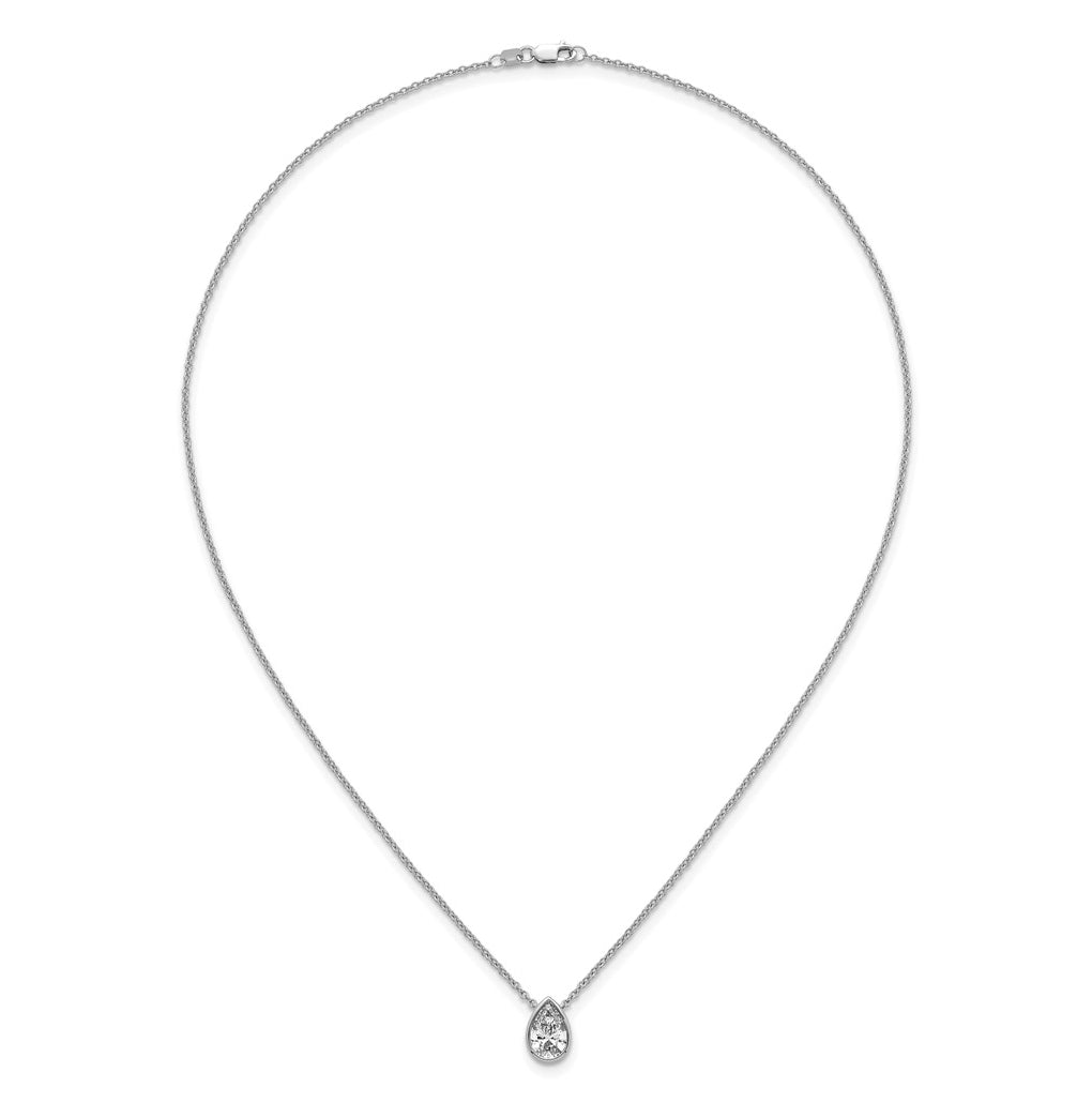 14k White Gold 1 1/2 carat Certified Lab Grown Diamond VS+ F+ Pear Complete 18 inch Bezel Set Solitaire Necklace