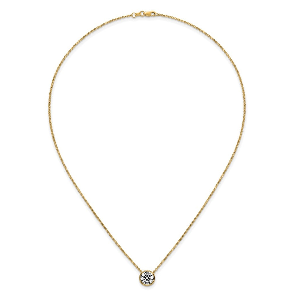 14k Yellow Gold 2 carat Certified Lab Grown Diamond VS+ F+ Round Complete Bezel Set 18 inch Necklace
