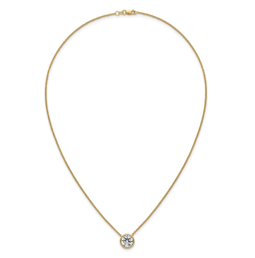 14k Yellow Gold 2 1/2 carat Certified Lab Grown Diamond VS+ F+ Round Complete Bezel Set 18 inch Necklace
