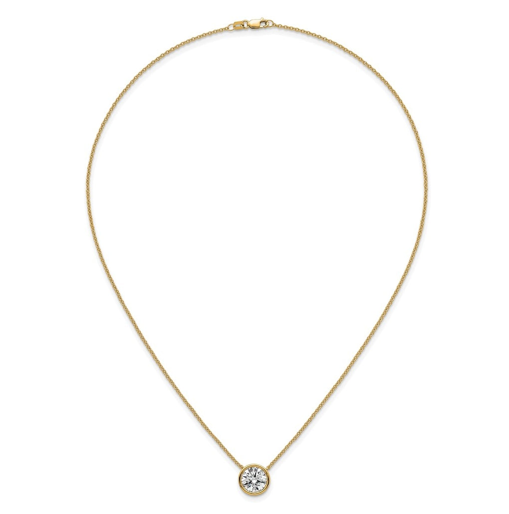 14k Yellow Gold 3 carat Certified Lab Grown Diamond VS+ F+ Round Complete Bezel Set 18 inch Necklace