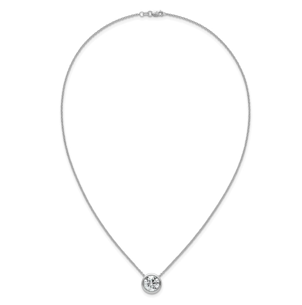 14k White Gold 4 carat Certified Lab Grown Diamond VS+ F+ Round Complete Bezel Set 18 inch Necklace