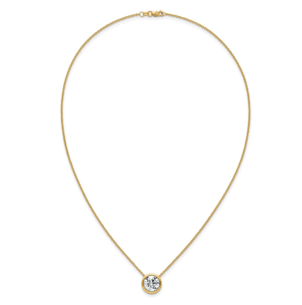 14k Yellow Gold 4 carat Certified Lab Grown Diamond VS+ F+ Round Complete Bezel Set 18 inch Necklace