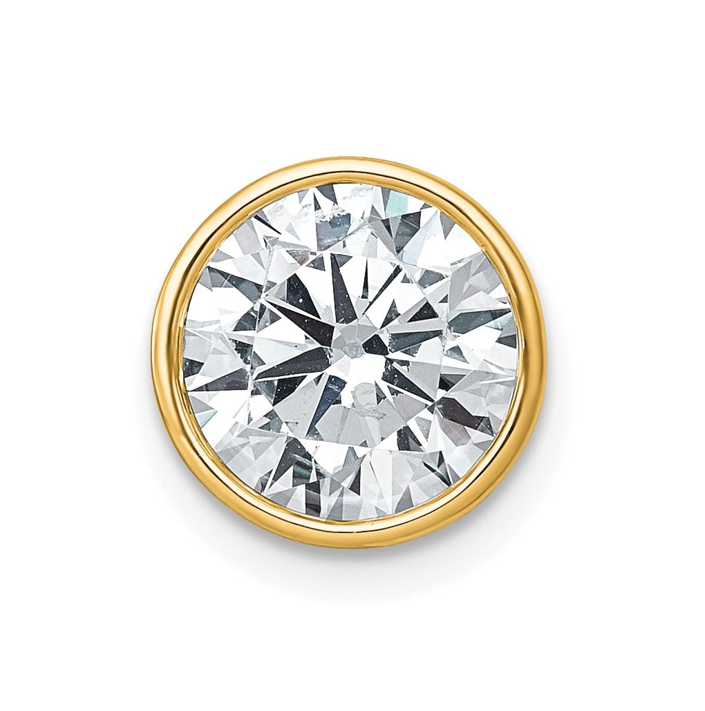 14K Yellow Or White Gold Certified Lab Grown Diamond VS+ F+ Round Complete Bezel Set Chain Slide Pendant