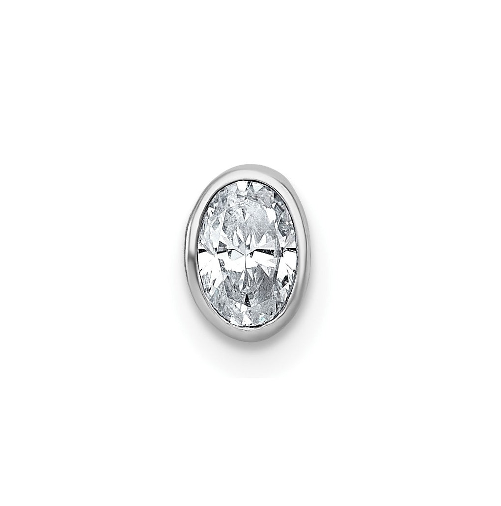 14K Yellow Or White Gold Lab Grown Diamond VS+ F+ Oval Complete Bezel Set Chain Slide Pendant