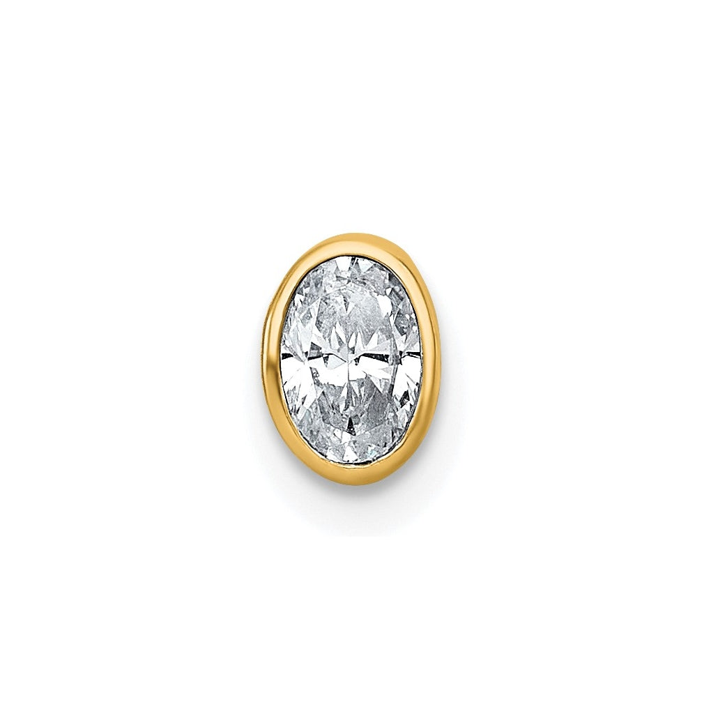 14K Yellow Or White Gold Lab Grown Diamond VS+ F+ Oval Complete Bezel Set Chain Slide Pendant