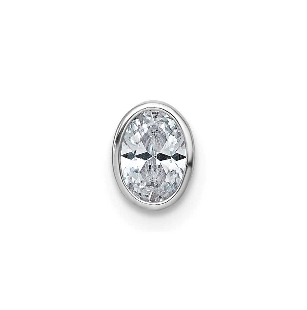 14K Yellow Or White Gold Lab Grown Diamond VS+ F+ Oval Complete Bezel Set Chain Slide Pendant