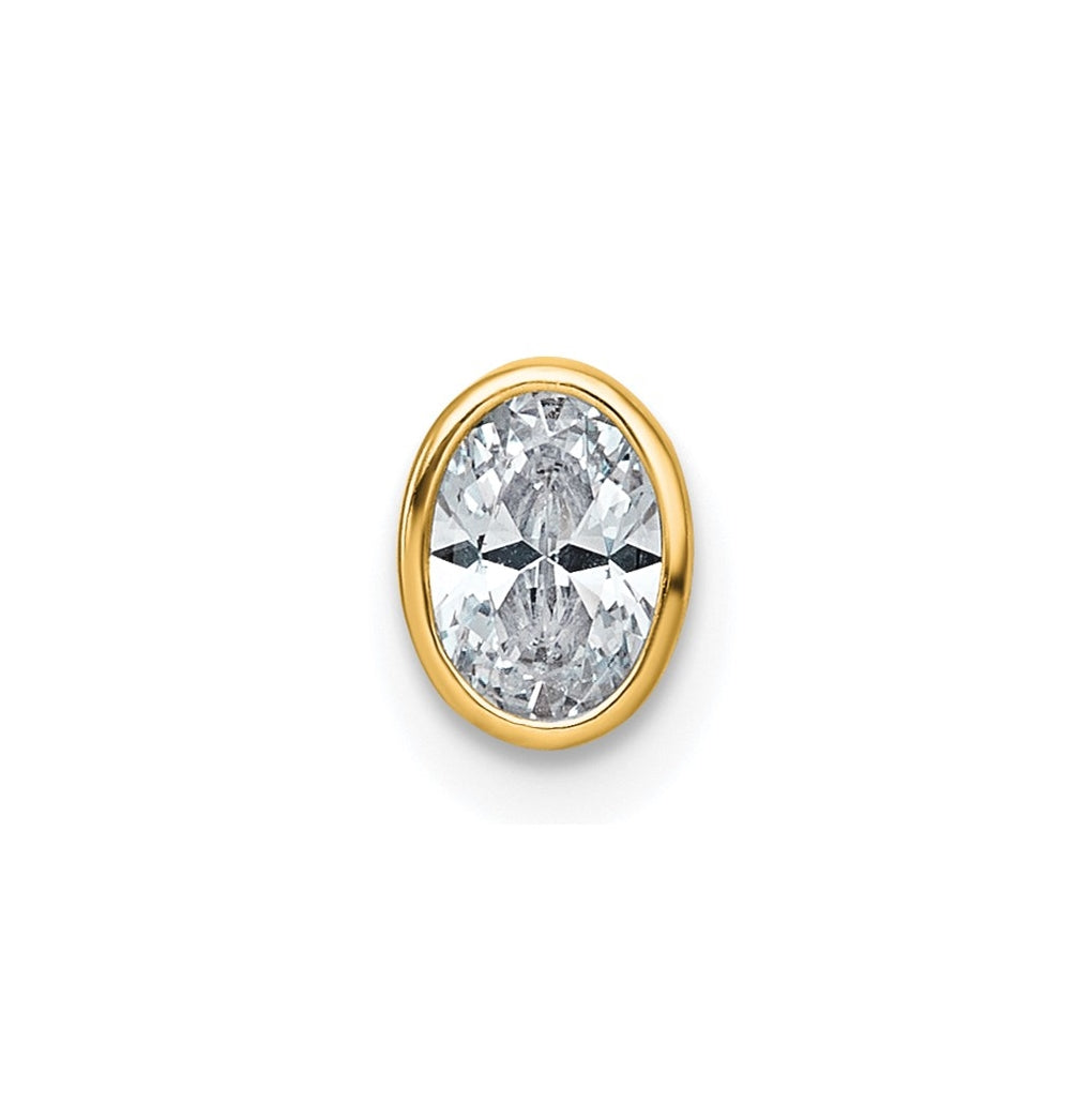 14K Yellow Or White Gold Lab Grown Diamond VS+ F+ Oval Complete Bezel Set Chain Slide Pendant
