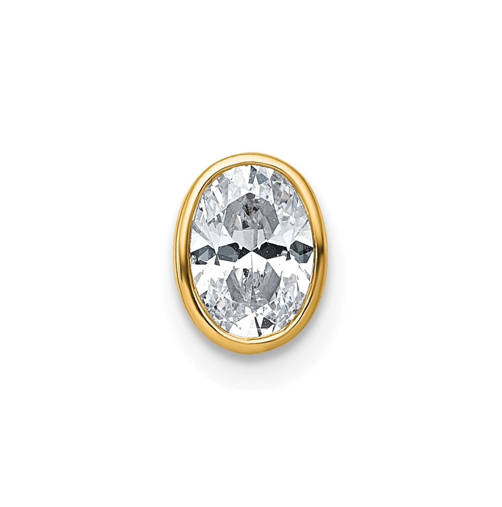 14K Yellow Or White Gold Lab Grown Diamond VS+ F+ Oval Complete Bezel Set Chain Slide Pendant