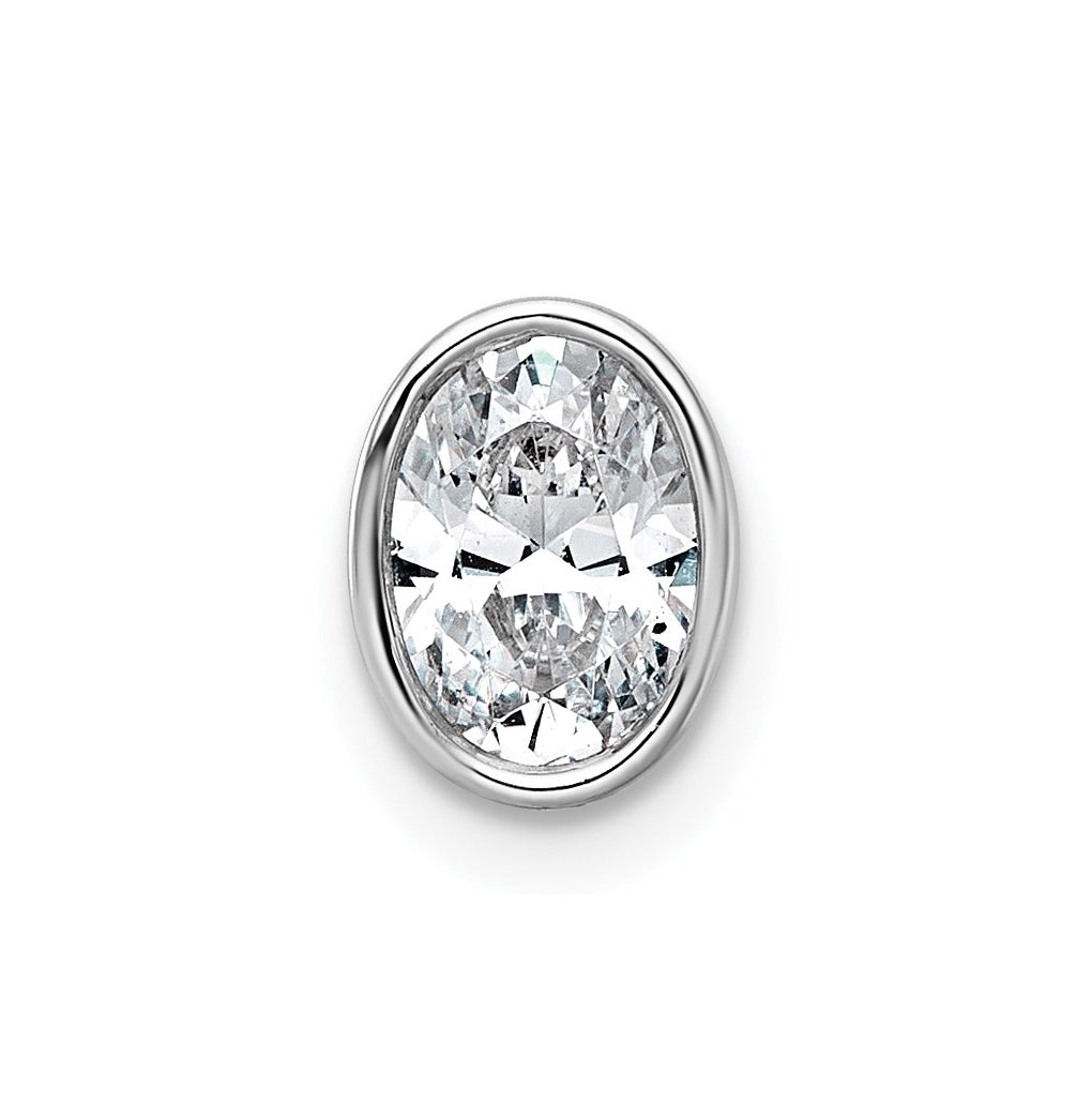 14K Yellow Or White Gold Lab Grown Diamond VS+ F+ Oval Complete Bezel Set Chain Slide Pendant