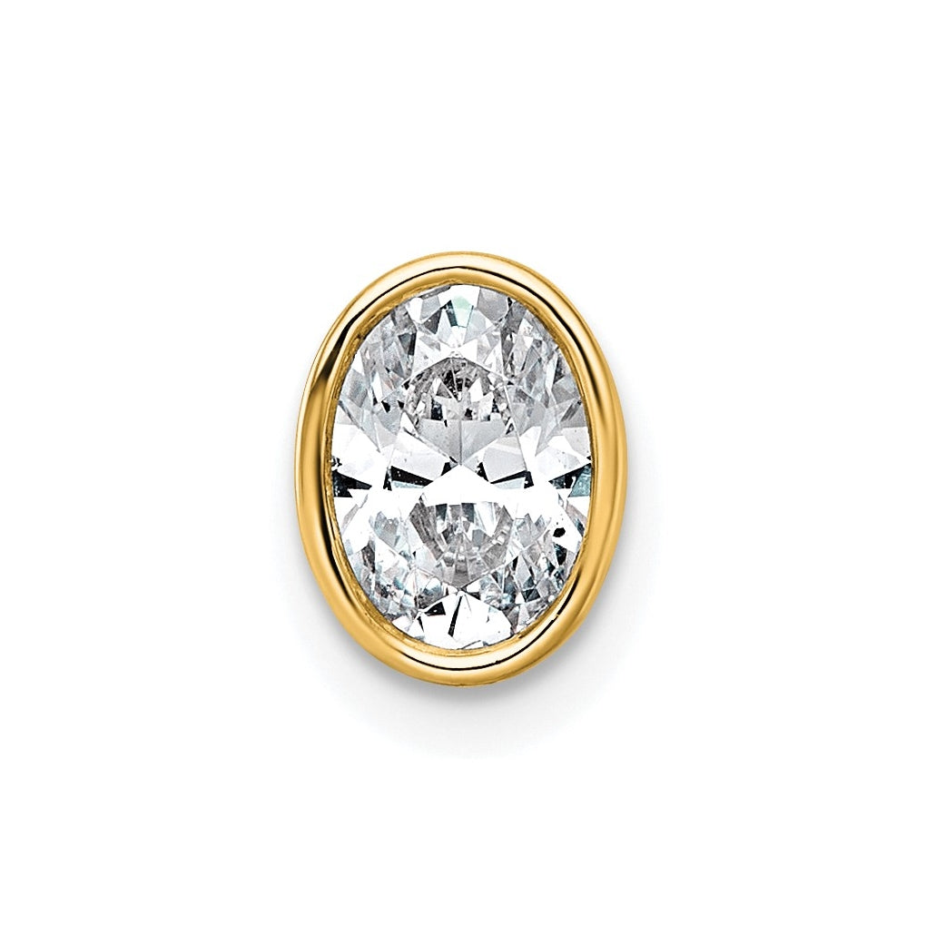 14K Yellow Or White Gold Lab Grown Diamond VS+ F+ Oval Complete Bezel Set Chain Slide Pendant