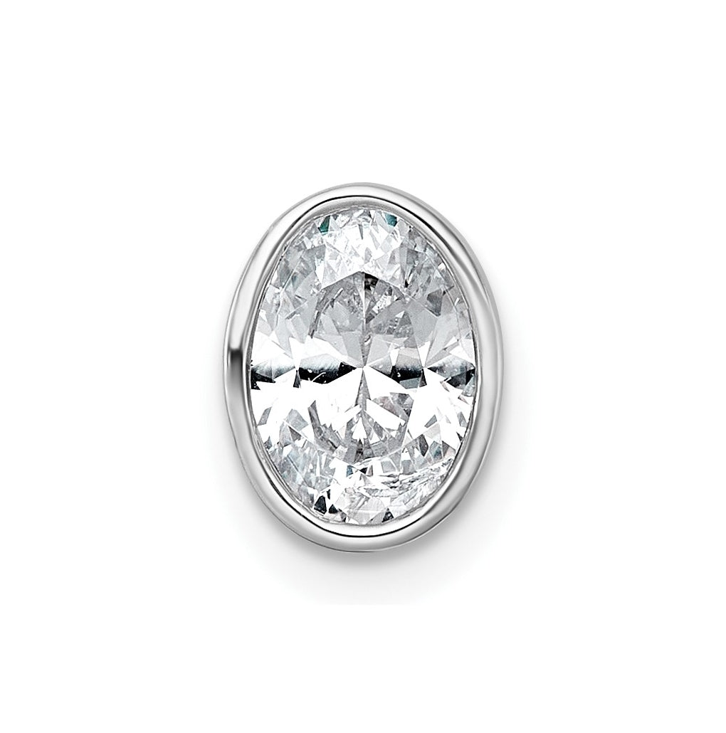 14K Yellow Or White Gold Certified Lab Grown Diamond VS+ F+ Oval Complete Bezel Set Chain Slide Pendant