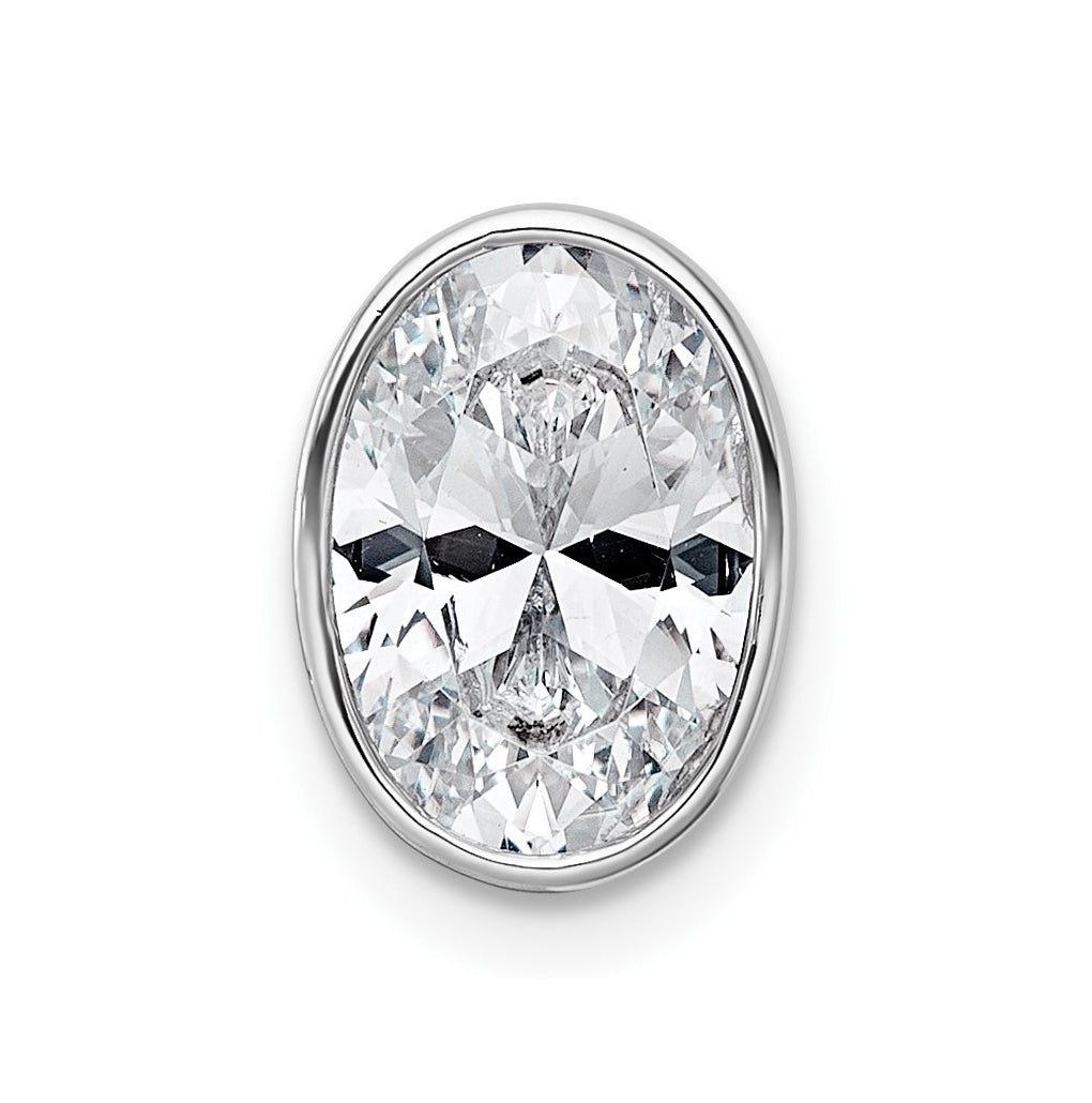 14K Yellow Or White Gold Lab Grown Diamond VS+ F+ Oval Complete Bezel Set Chain Slide Pendant