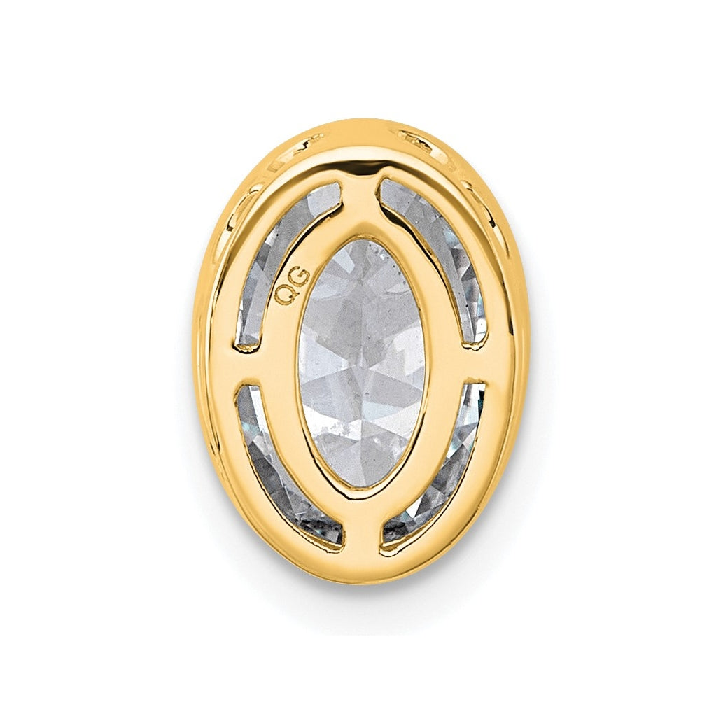14K Yellow Or White Gold Lab Grown Diamond VS+ F+ Oval Complete Bezel Set Chain Slide Pendant