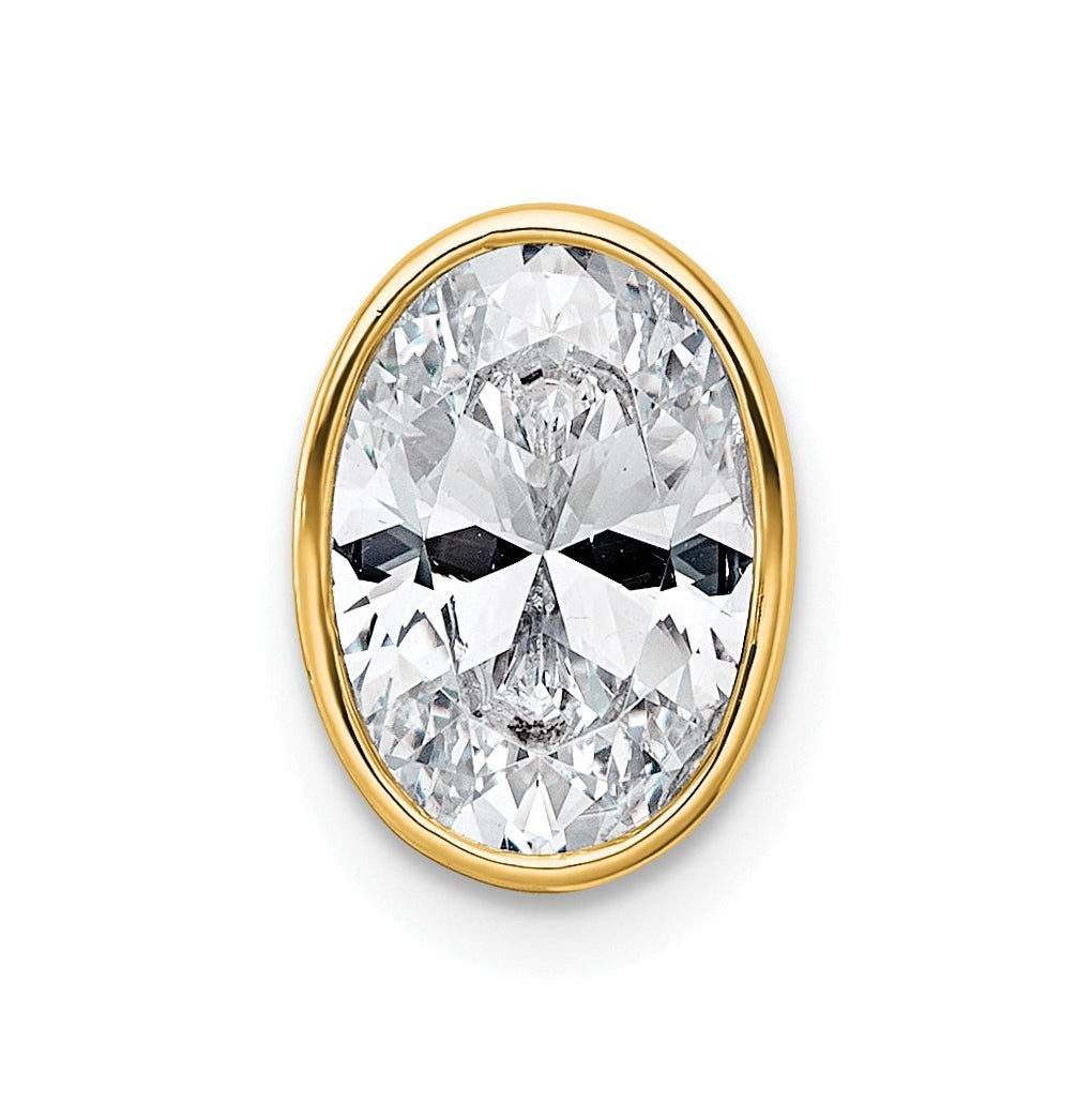 14K Yellow Or White Gold Certified Lab Grown Diamond VS+ F+ Oval Complete Bezel Set Chain Slide Pendant