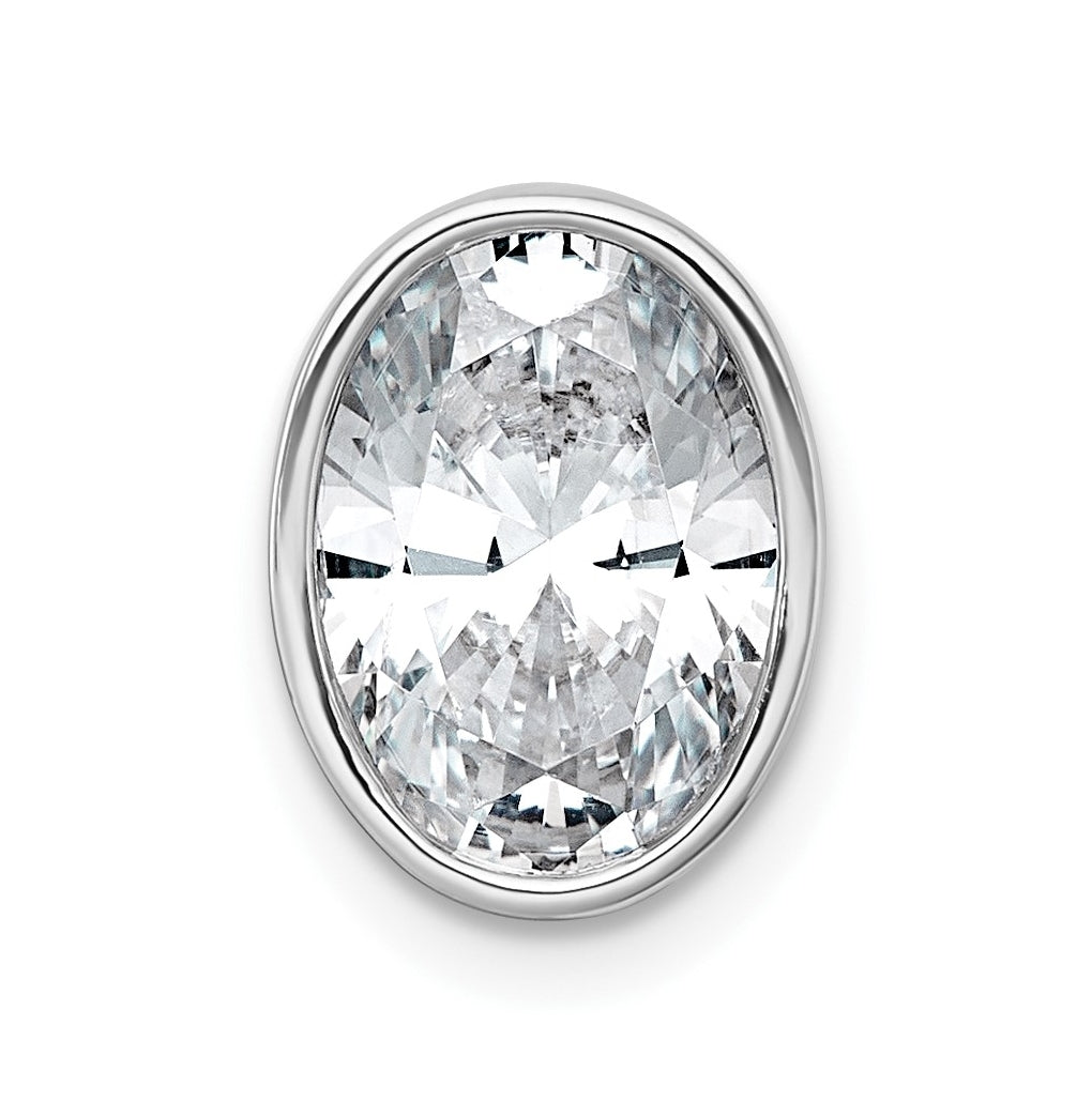 14K Yellow Or White Gold Certified Lab Grown Diamond VS+ F+ Oval Complete Bezel Set Chain Slide Pendant