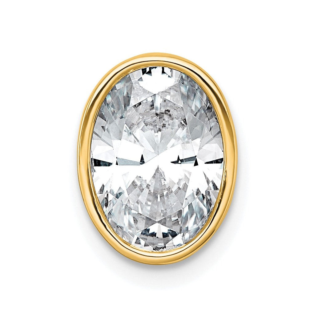 14K Yellow Or White Gold Certified Lab Grown Diamond VS+ F+ Oval Complete Bezel Set Chain Slide Pendant