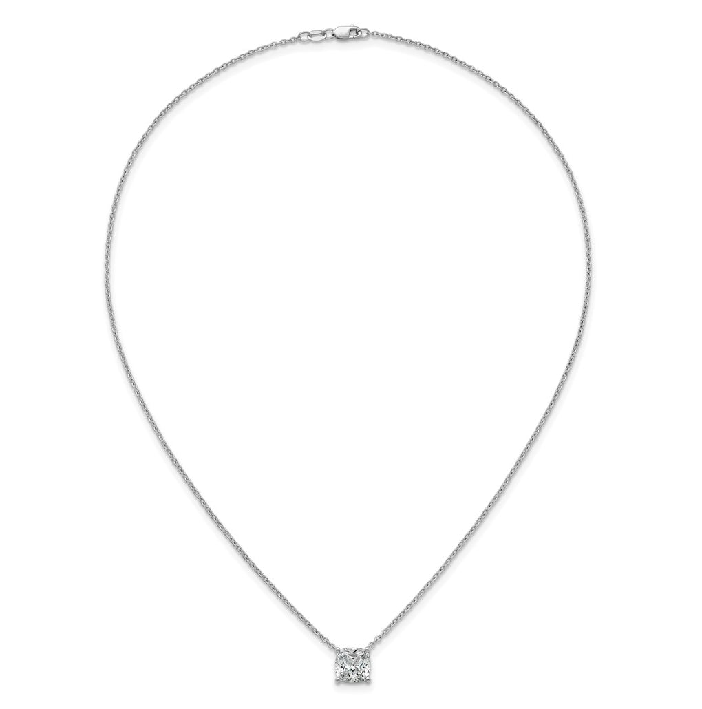 14K Yellow Or White Gold Certified Lab Grown Diamond VS+ F+ Cushion Complete 18 inch Four Prong Pendant Necklace