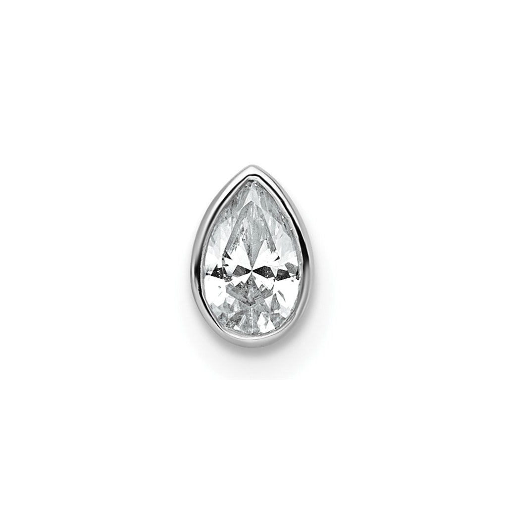 14K Yellow Or White Gold Lab Grown Diamond VS+ F+ Pear Complete Bezel Set Solitaire Chain Slide Pendant