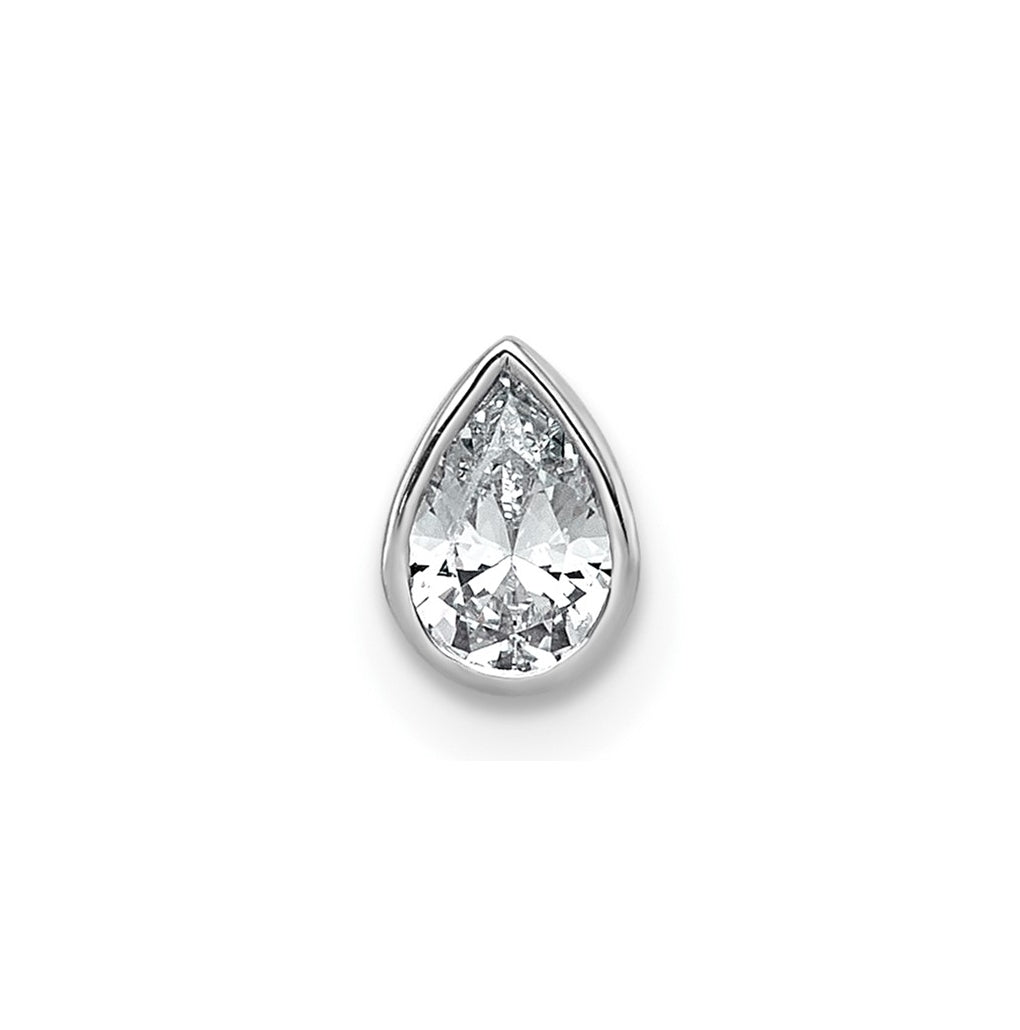 14K Yellow Or White Gold Lab Grown Diamond VS+ F+ Pear Complete Bezel Set Solitaire Chain Slide Pendant