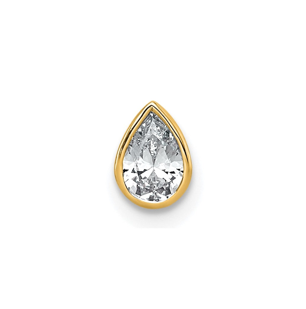 14K Yellow Or White Gold Lab Grown Diamond VS+ F+ Pear Complete Bezel Set Solitaire Chain Slide Pendant