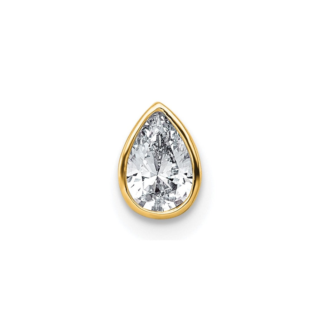 14K Yellow Or White Gold Lab Grown Diamond VS+ F+ Pear Complete Bezel Set Solitaire Chain Slide Pendant