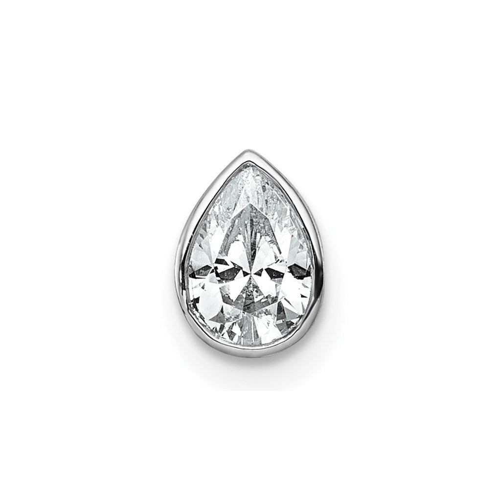 14K Yellow Or White Gold Lab Grown Diamond VS+ F+ Pear Complete Bezel Set Solitaire Chain Slide Pendant