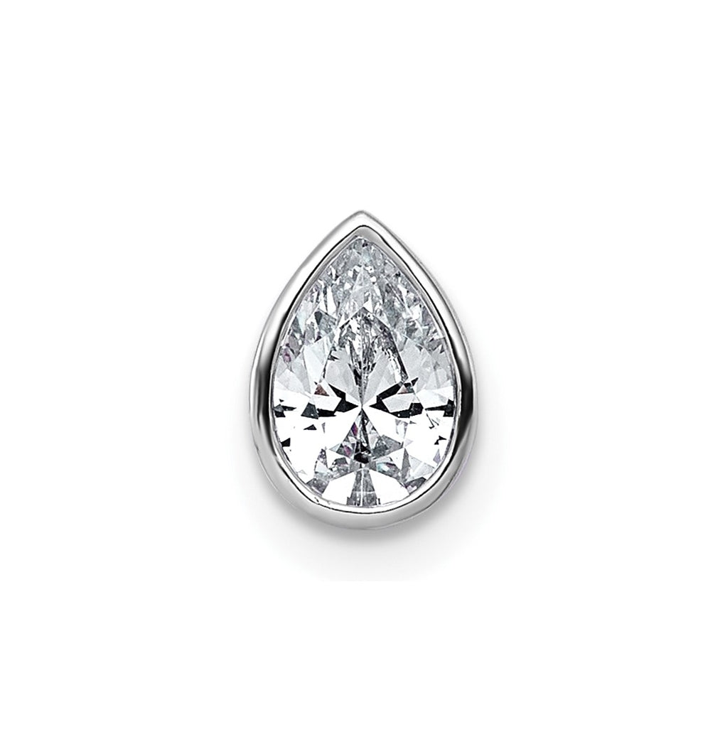 14K Yellow Or White Gold Lab Grown Diamond VS+ F+ Pear Complete Bezel Set Solitaire Chain Slide Pendant
