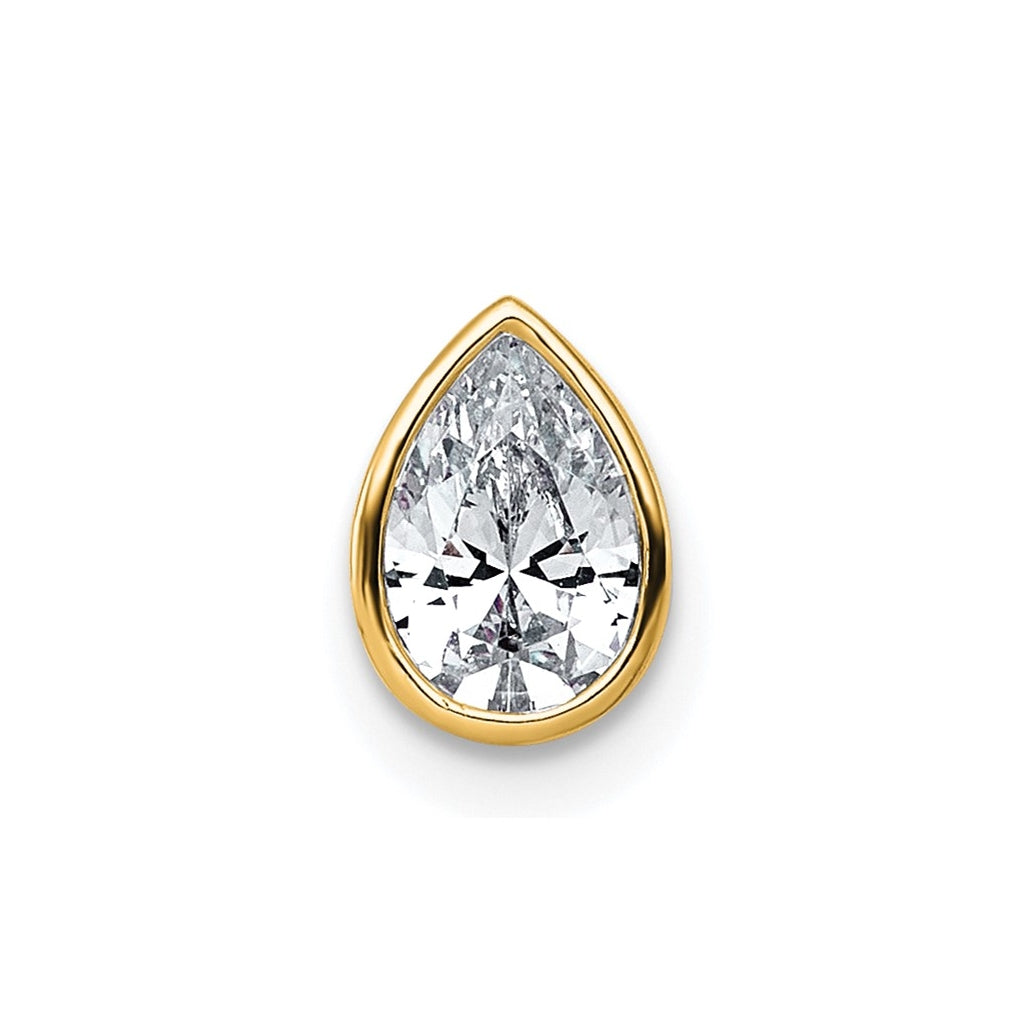 14K Yellow Or White Gold Lab Grown Diamond VS+ F+ Pear Complete Bezel Set Solitaire Chain Slide Pendant