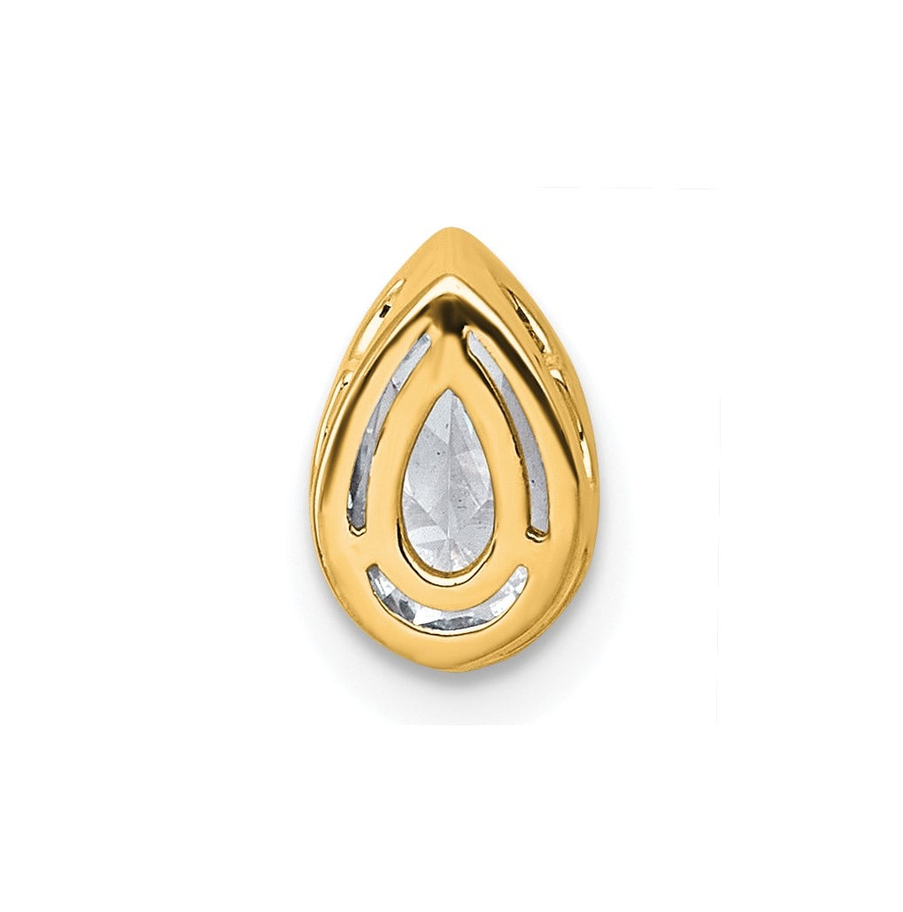 14K Yellow Or White Gold Lab Grown Diamond VS+ F+ Pear Complete Bezel Set Solitaire Chain Slide Pendant