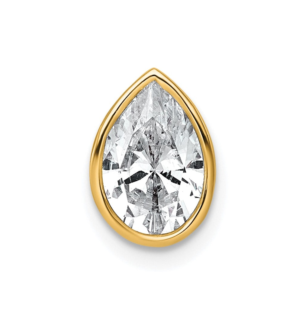 14K Yellow Or White Gold Certified Lab Grown Diamond VS+ F+ Pear Complete Bezel Set Solitaire Chain Slide Pendant