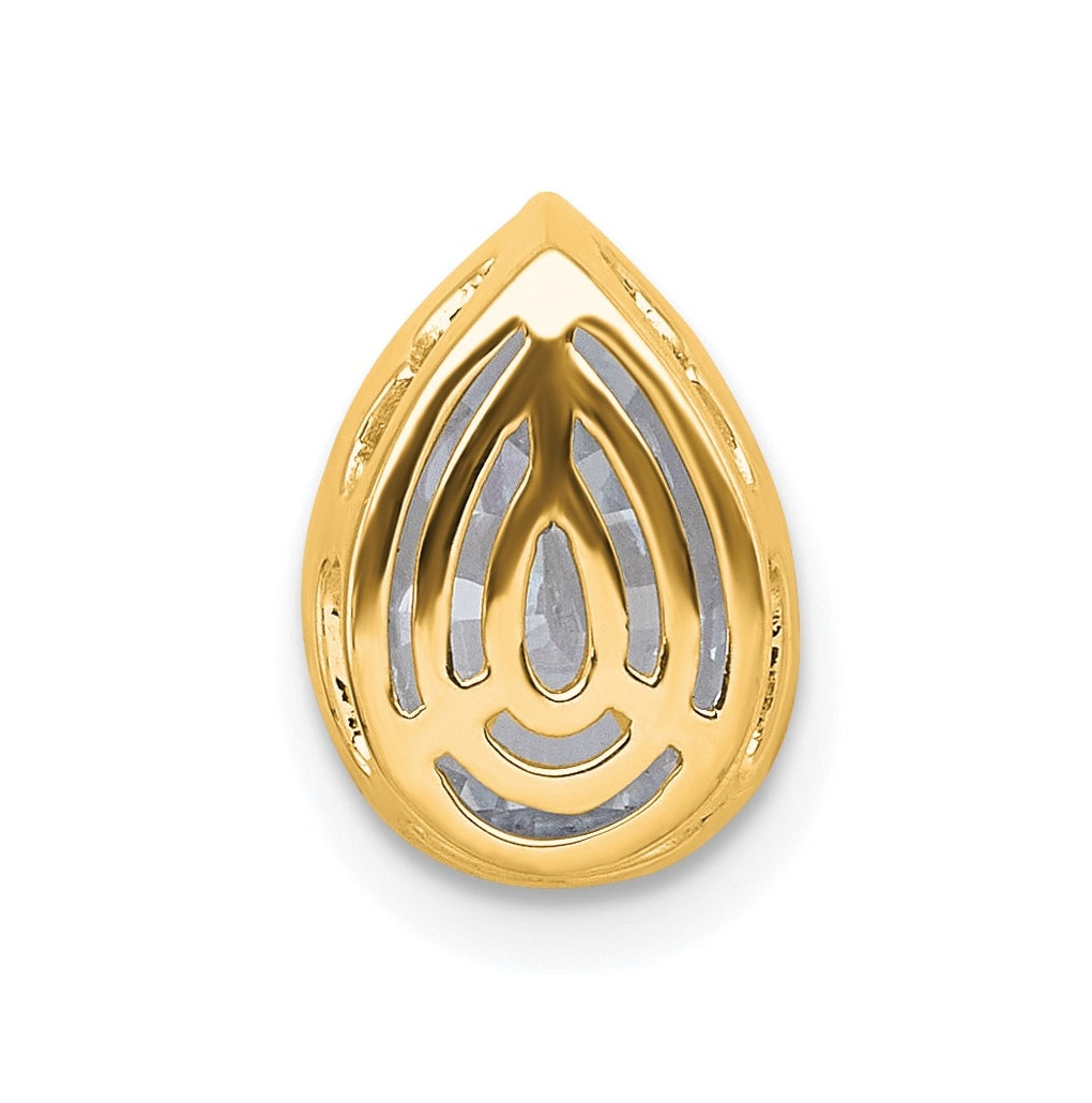 14K Yellow Or White Gold Lab Grown Diamond VS+ F+ Pear Complete Bezel Set Solitaire Chain Slide Pendant